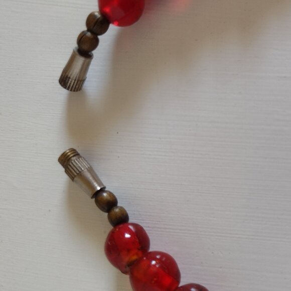 Vintage Red Glass Bead Necklace and Earring Set, Glass Bead Neck piece - Picture 3 of 4